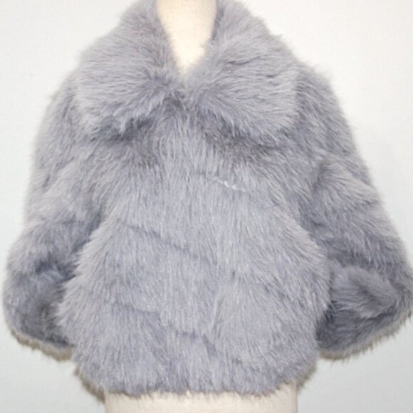 Avec Les Filles Luxurious Faux-Fur Cropped Paneled Coat in Grey Blue sz XS $199 - Picture 7 of 16